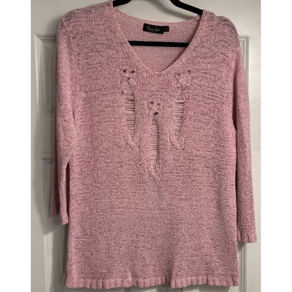Cottage Country Raffia Loose Knit Sweater Women Pink Medium Pina‎ Lia - Picture 1 of 10